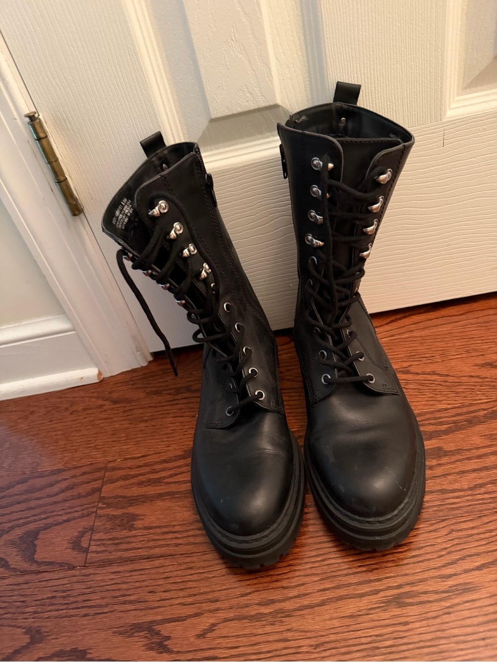 Steve Madden Black Lace-Up Platform Combat Boots